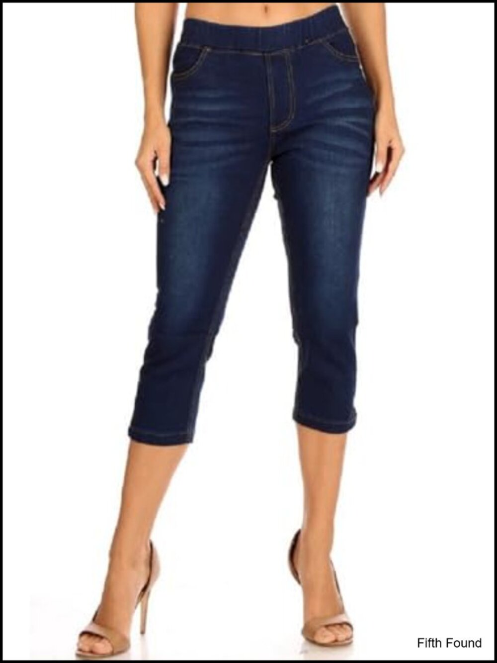 Women's Capri Jeans Stretch Denim Pull On Jegging Elastic Waist Slit